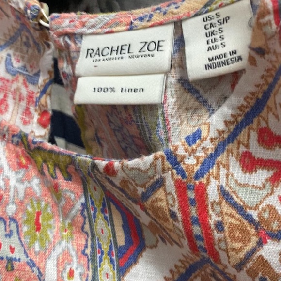 Rachel Zoe Aztec Trapeze Sleeveless 100% Linen mini dress with side slit pockets - Picture 4 of 4